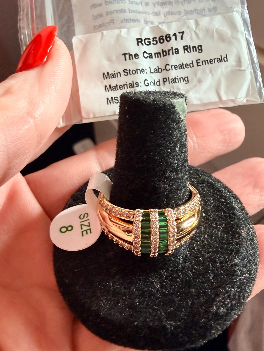 BP May 2026 Ring - The Cambria Ring “Size 8” Gold Plated with Emerald
